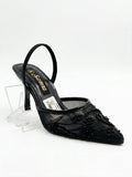Lace-up shoes with a 7cm heel and elastic