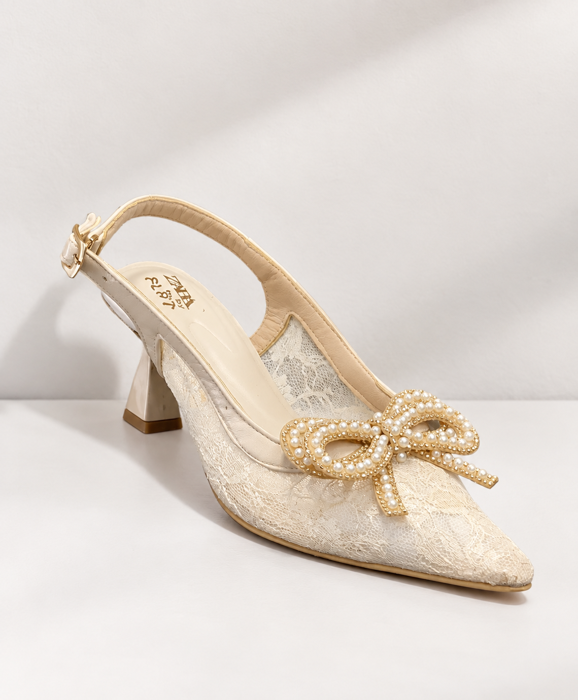 PEARL-BOW SLING-BACK HEELS