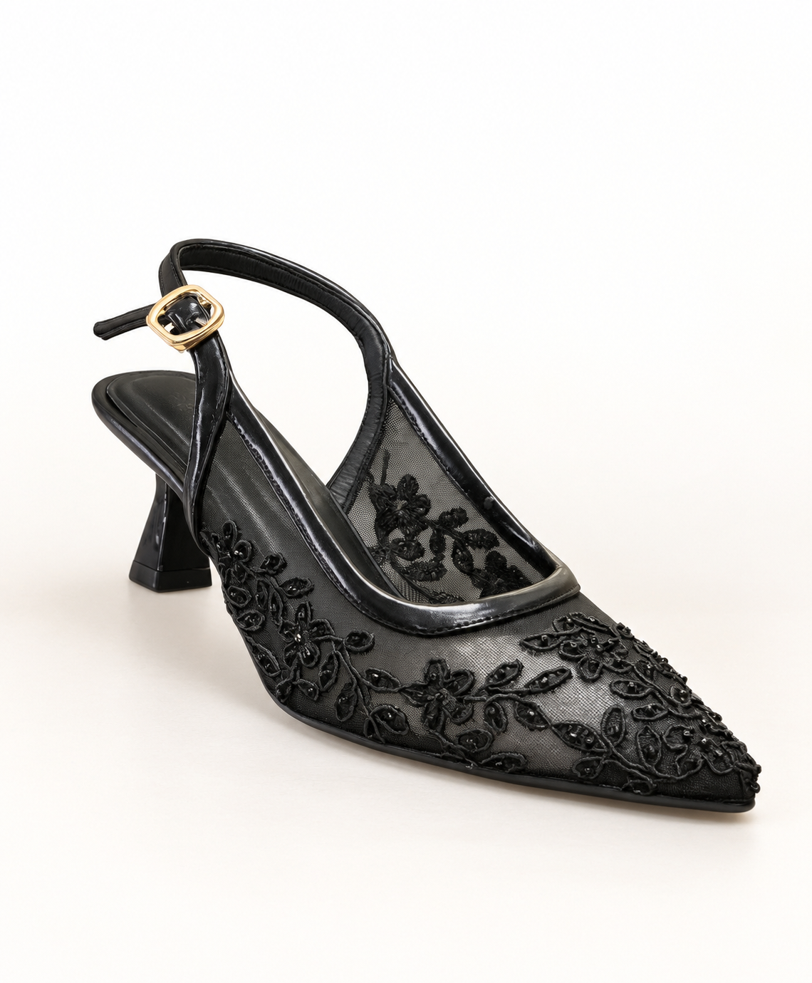 LACE SLING-BACK MID-HEELS