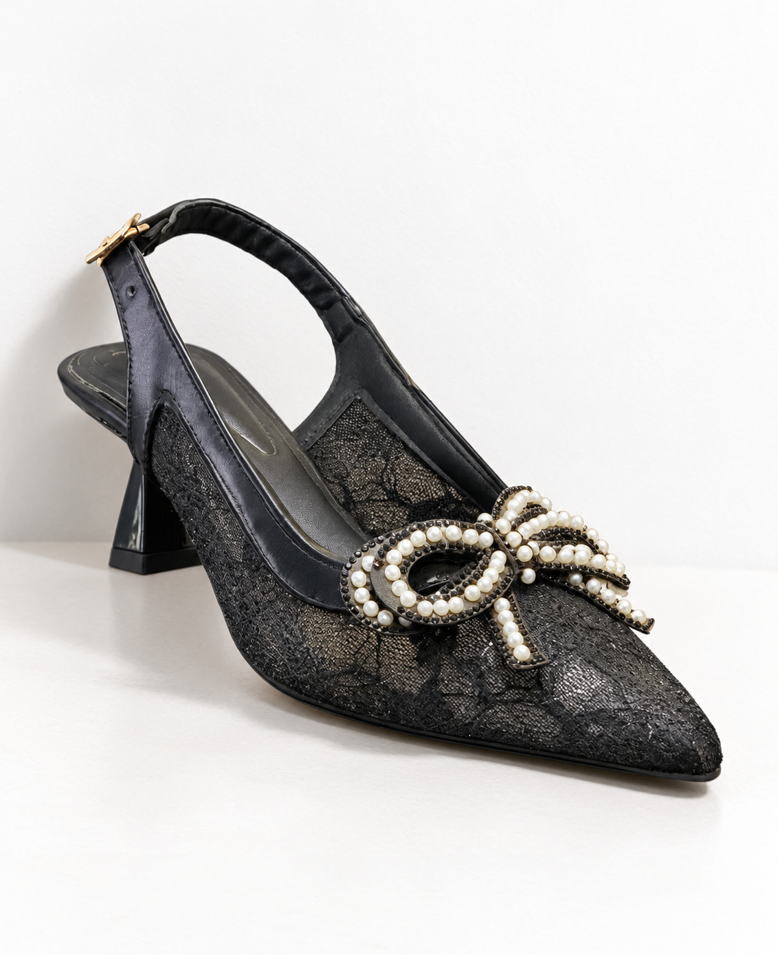 PEARL-BOW SLING-BACK HEELS