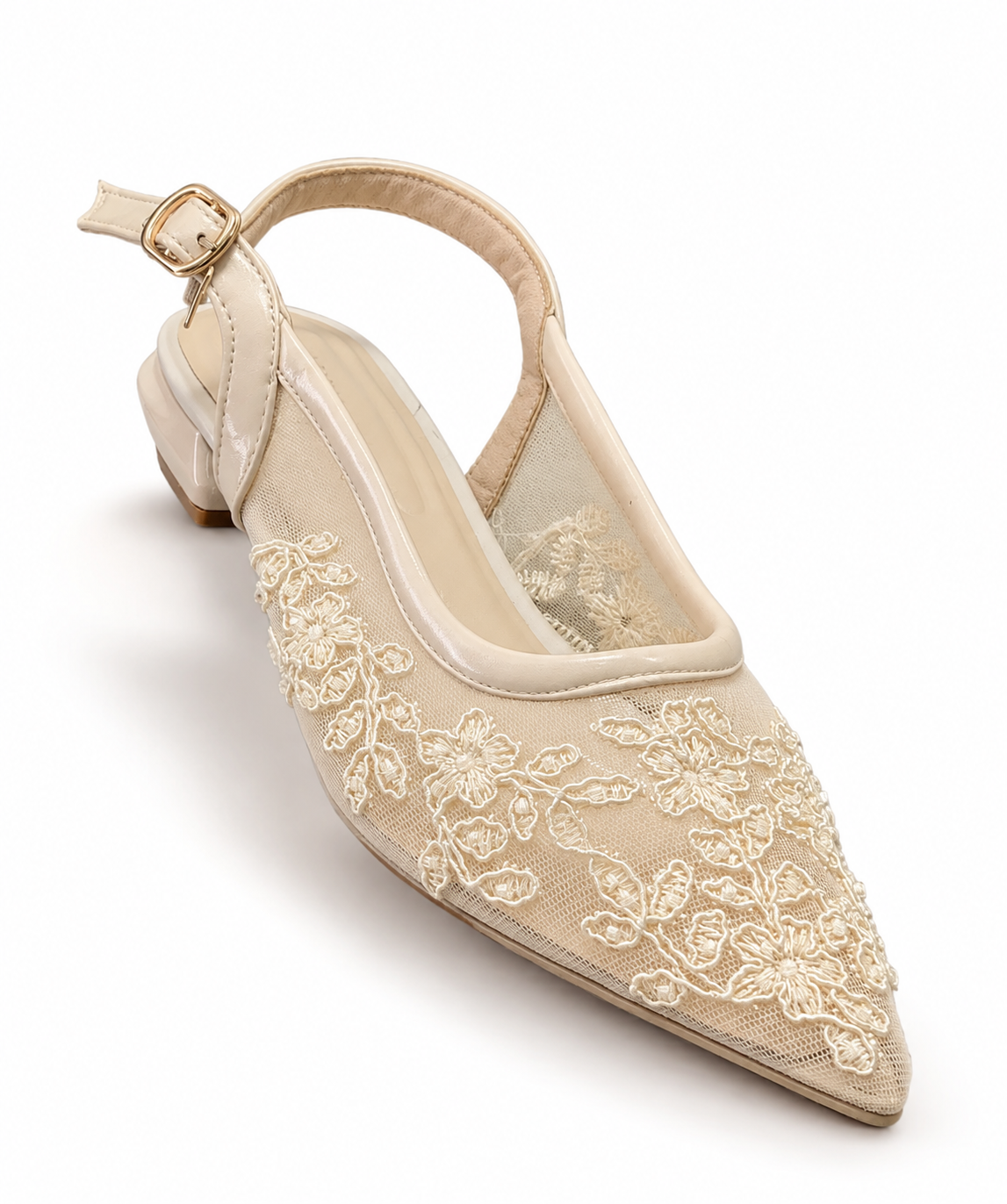 LACE SLING-BACK LOW HEELS