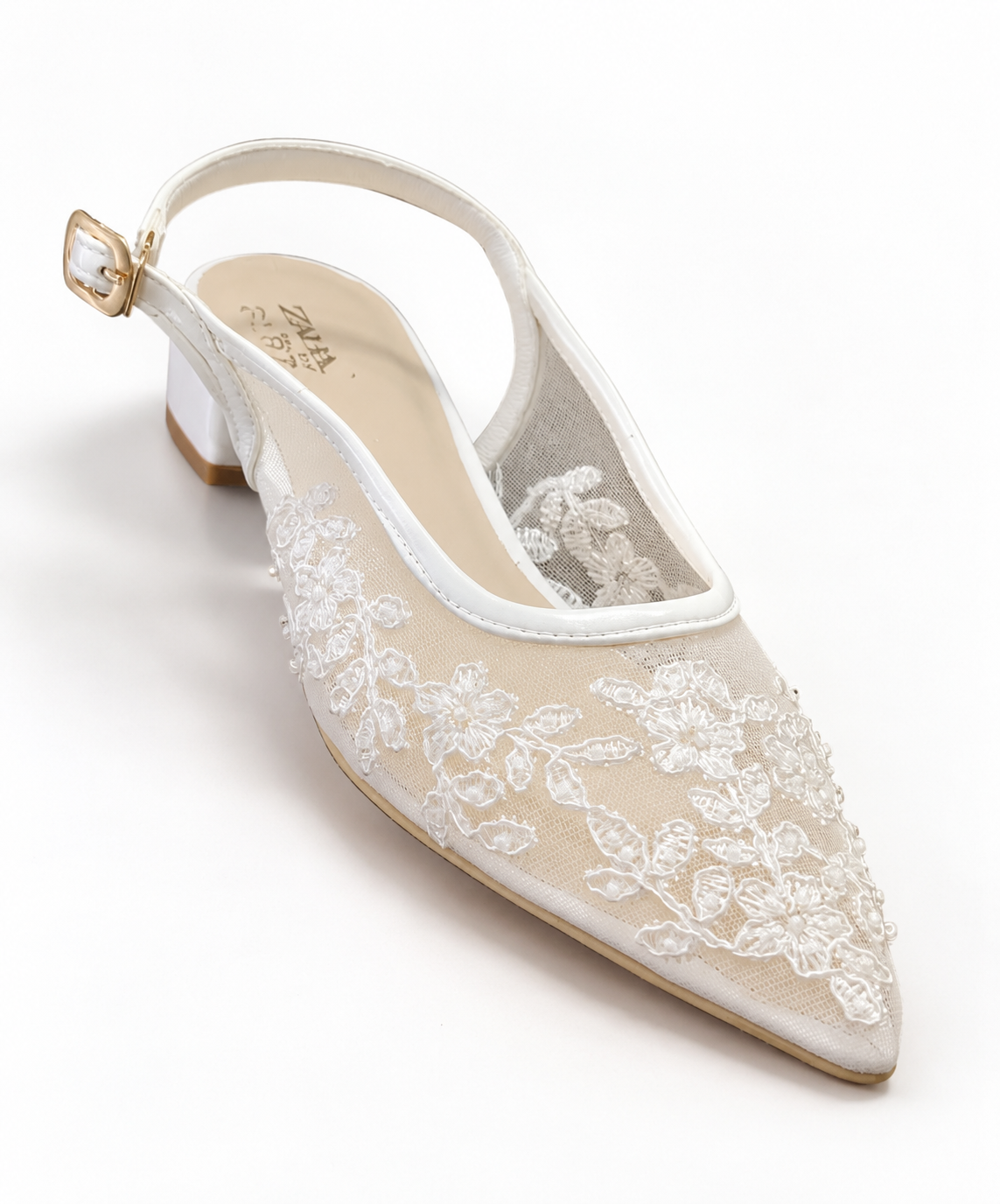 LACE SLING-BACK LOW HEELS