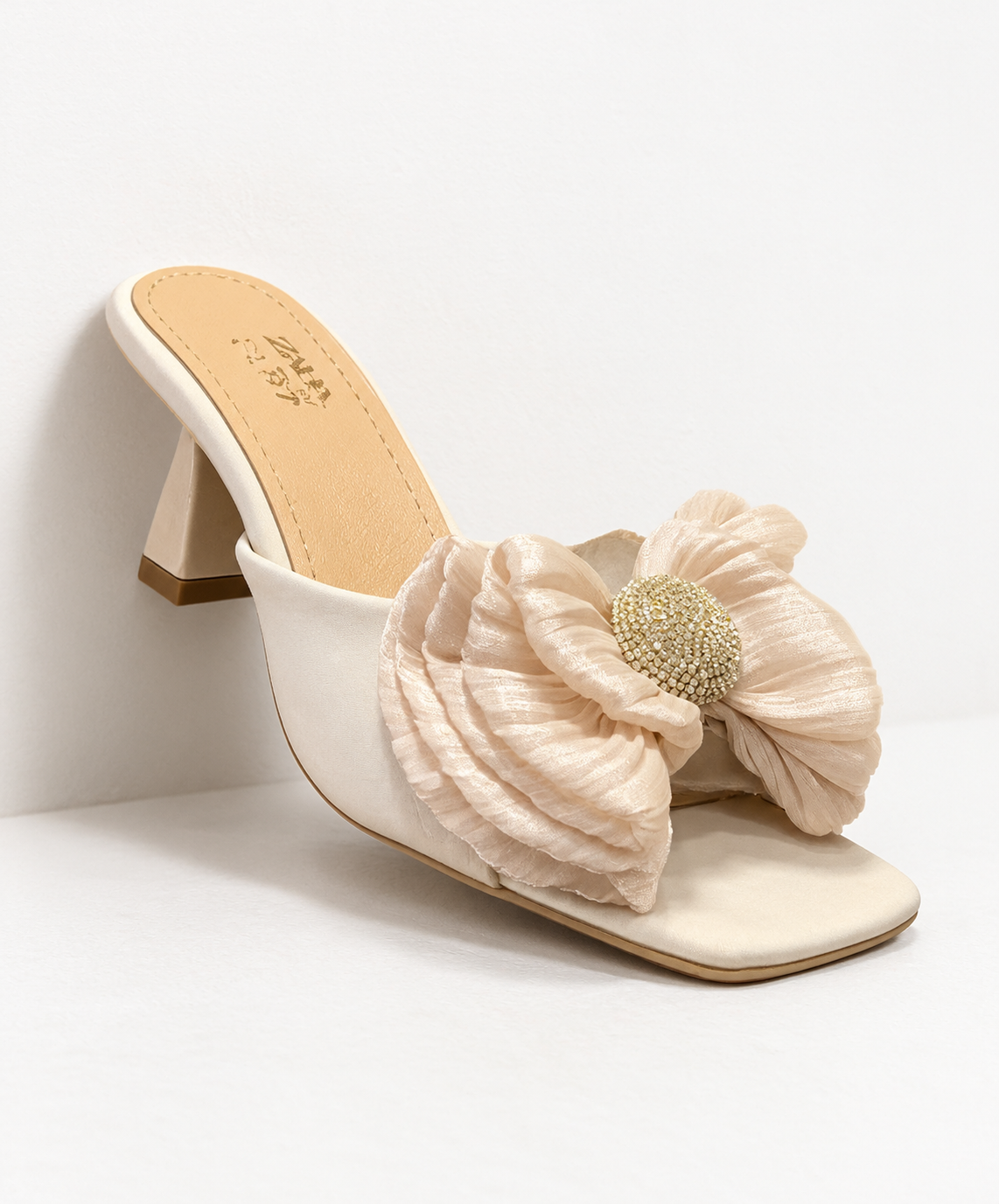 SATIN BOW SLIP-ON HEELS