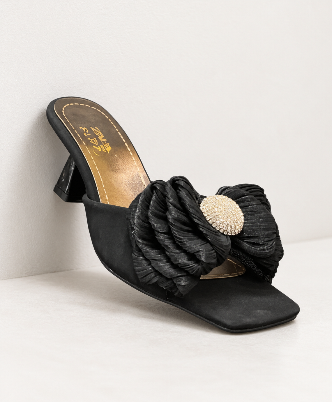 SATIN BOW SLIP-ON HEELS
