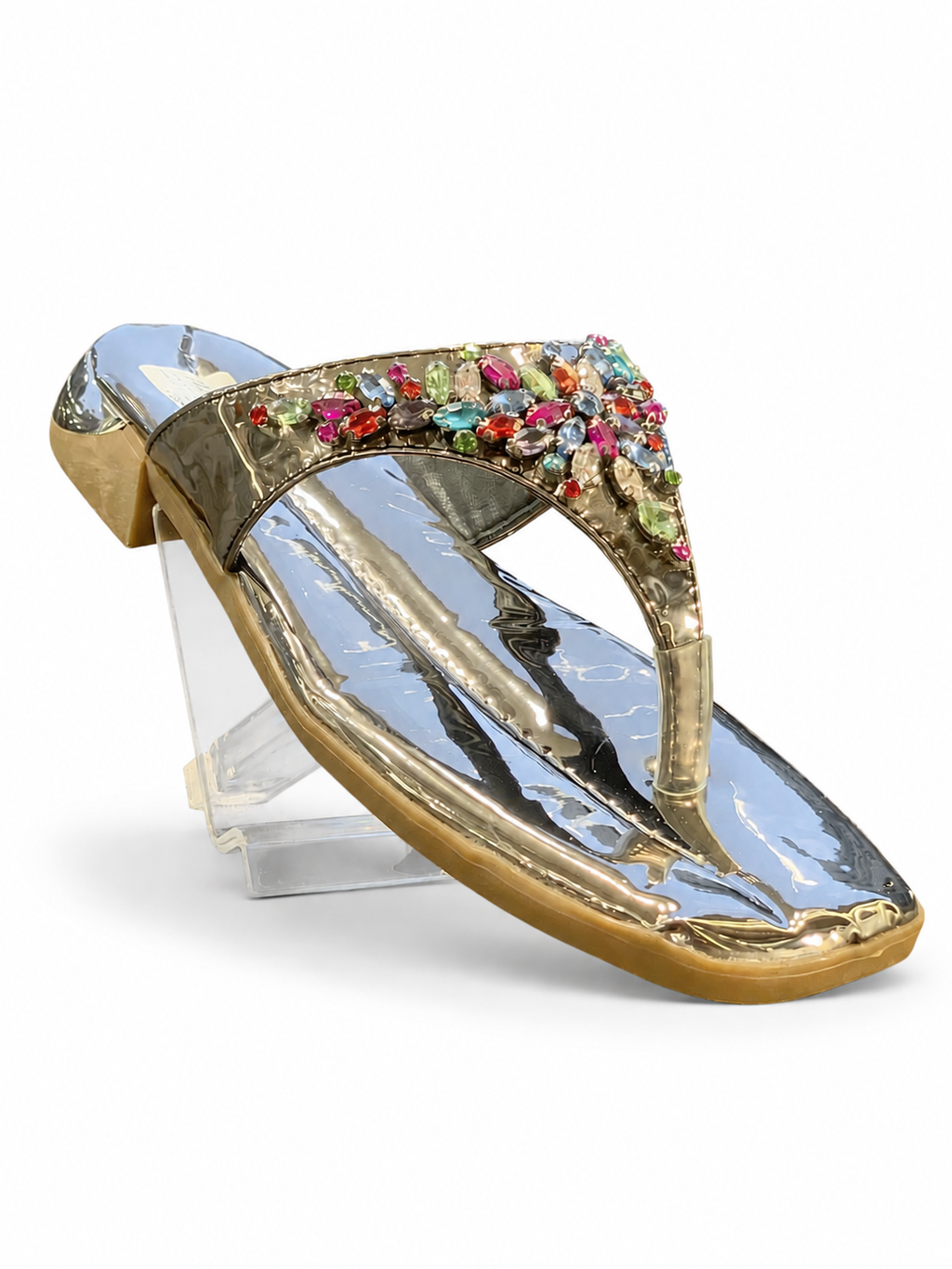 Leather patent leather slippers with toe