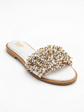 Handmade slippers decorated with two-tone beaded threads